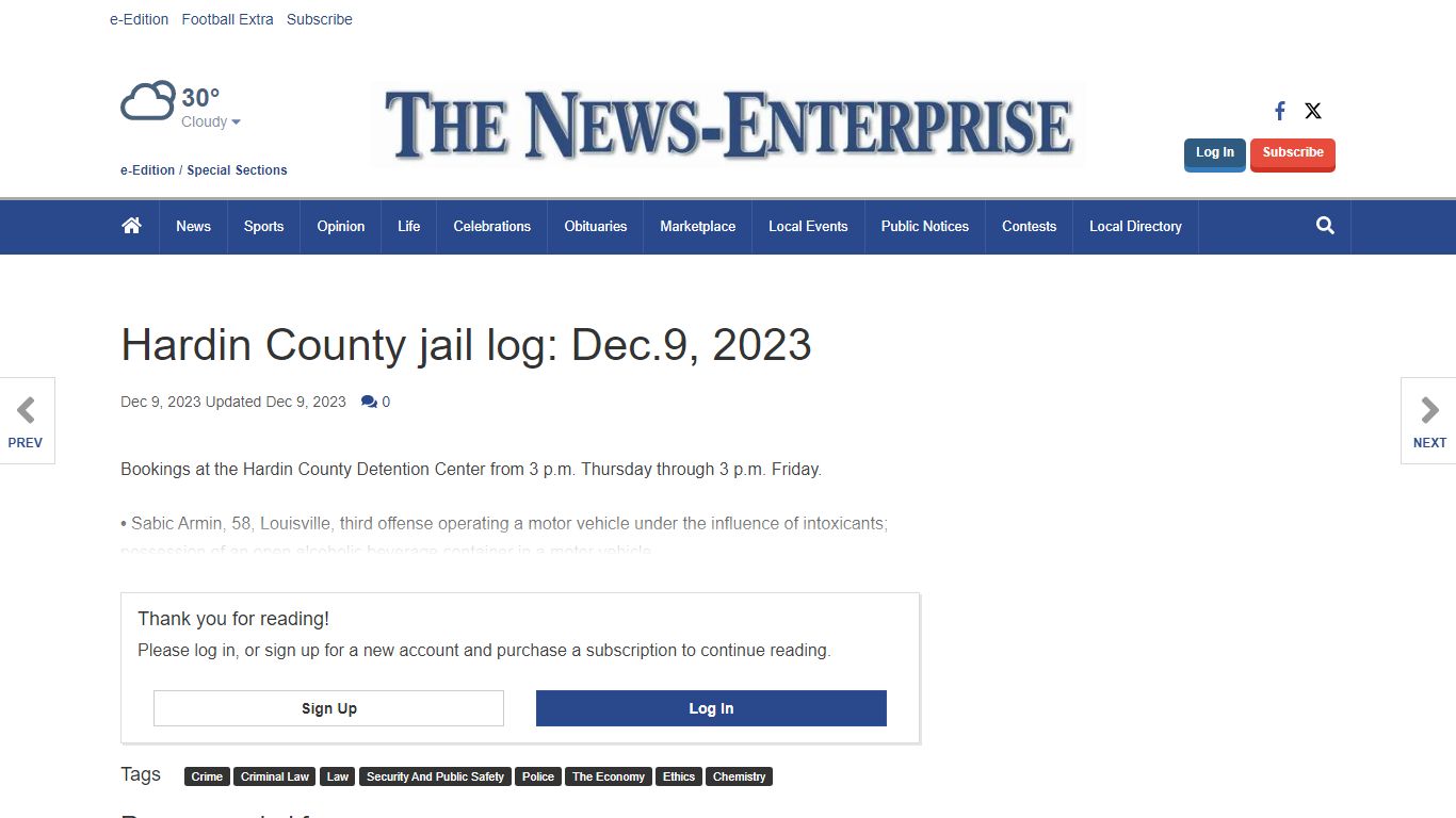 Hardin County jail log: Dec.9, 2023 | Local News | thenewsenterprise.com
